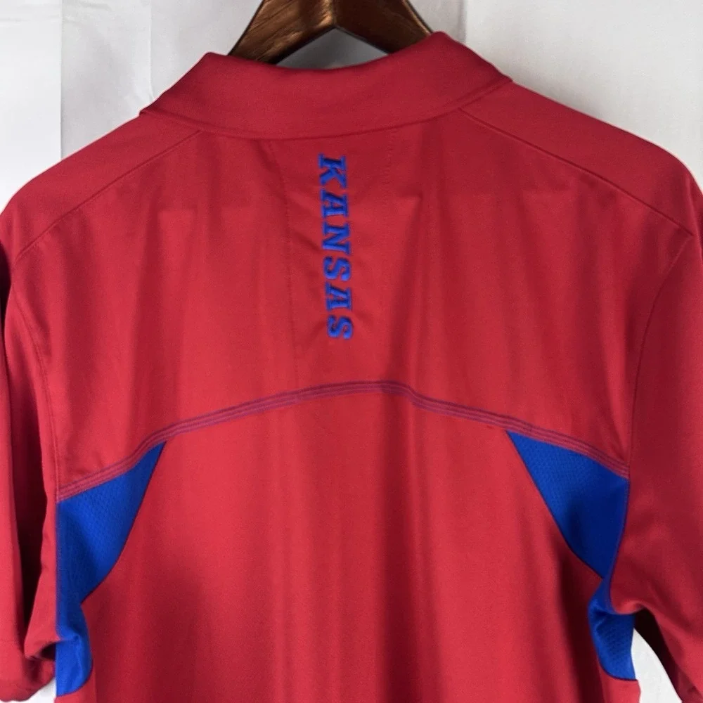 Kansas Jayhawks KU Adidas Climalite Short Sleeve Polo Shirt Men's Size Large Red